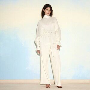 J'amemme Architectural Plisse Pleated Top & Wide Leg Pants Resortwear Vacation